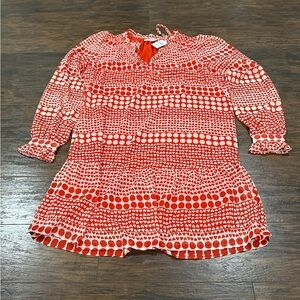 LOFT Women's Red & White Long Sleeve V-Neck Dress Size S